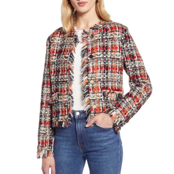 halogen raw edge tweed jacket